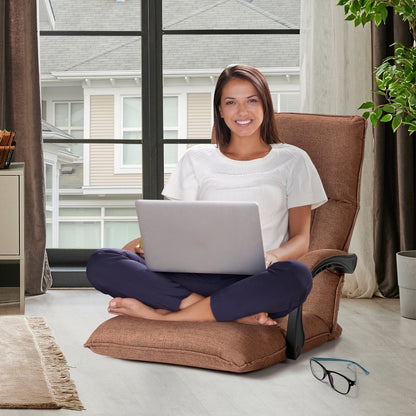 Floor Sofa Chair with 14-Position Adjustable Backrest-Brown