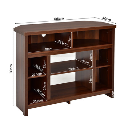 Wood Corner Universal TV Stand with Storage Cabinets and Adjustable Shelves-Coffee