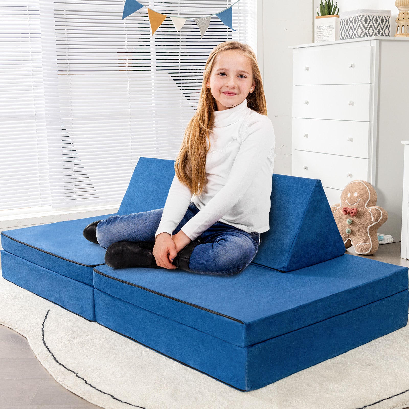 4-Piece Convertible Kids Couch with Folding Mats
