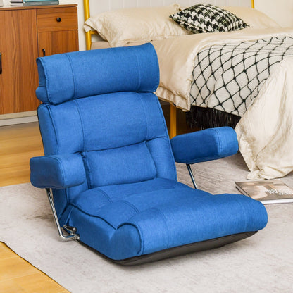 Ergonomic Sofa Lounger Chair with Stepless Adjustment Back-Blue
