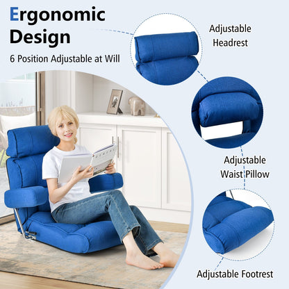 Ergonomic Sofa Lounger Chair with Stepless Adjustment Back-Blue