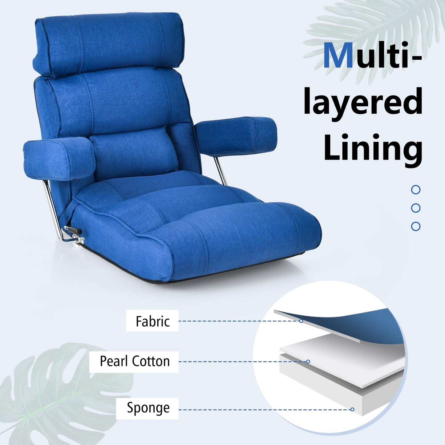 Ergonomic Sofa Lounger Chair with Stepless Adjustment Back-Blue