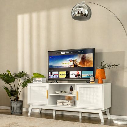 Rattan TV Stand for TVs up to 65 Inch with Adjustable Shelf-White