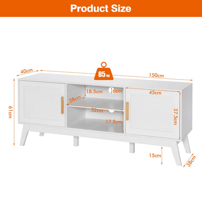 Rattan TV Stand for TVs up to 65 Inch with Adjustable Shelf-White