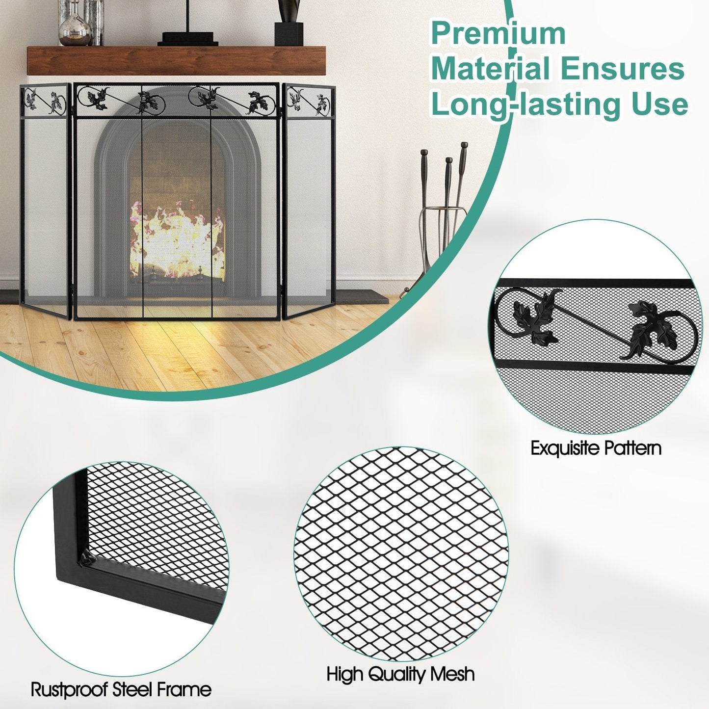 Folding Wide Metal Mesh Fire Panel or Wood and Coal Firing-B
