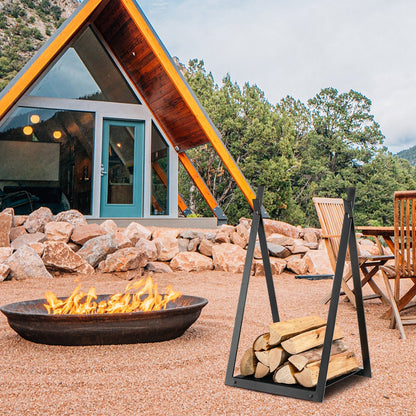 Firewood Log Rack with Solid Bottom Panel-Black