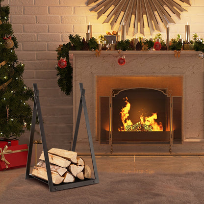 Firewood Log Rack with Solid Bottom Panel-Black