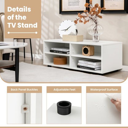 Home TV Stand with 5 Positions Adjustable Shelves for TV up to 4 Cubbies-White