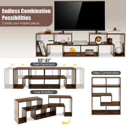 3 Pieces Convertible TV Stand for TVs up to 65 Inches-Rustic Brown