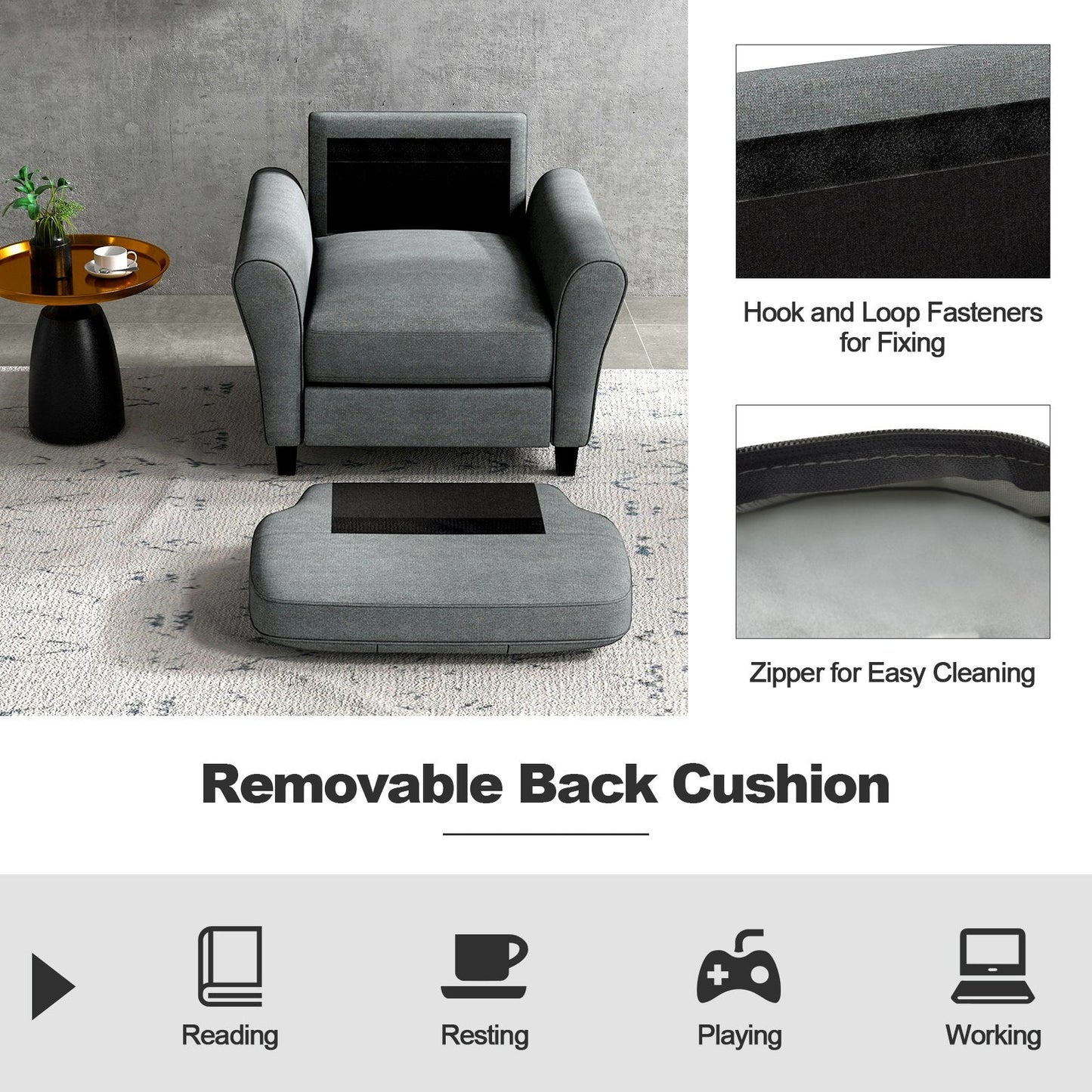 Tufted Upholstered Accent Chair with Non-slip Foot Pads-Grey