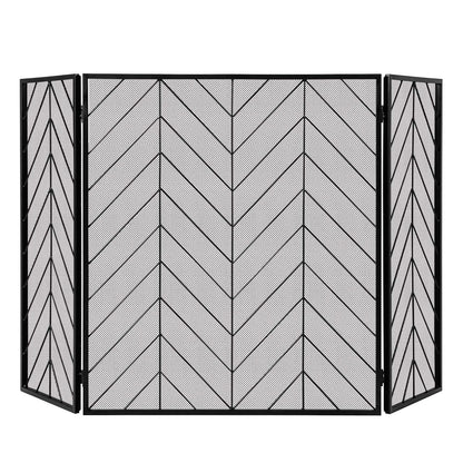 Foldable Wrought Metal Iron Mesh Fire Spark Guard with Flexible Hinges-Black
