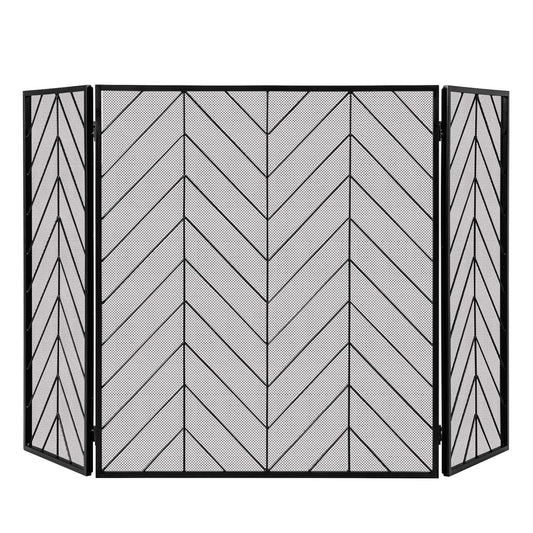 Foldable Wrought Metal Iron Mesh Fire Spark Guard with Flexible Hinges-Black