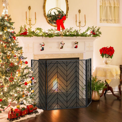 Foldable Wrought Metal Iron Mesh Fire Spark Guard with Flexible Hinges-Black