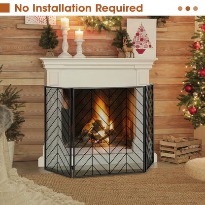 Foldable Wrought Metal Iron Mesh Fire Spark Guard with Flexible Hinges-Black