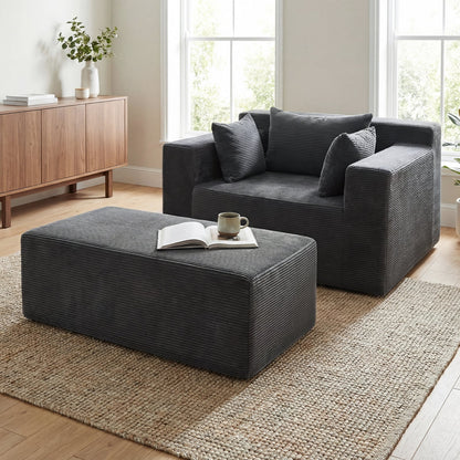 Single Foam Sofa with Ottoman and Pillows Bean Bag Chair No Assembly-Grey