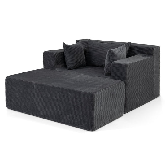 Single Foam Sofa with Ottoman and Pillows Bean Bag Chair No Assembly-Grey