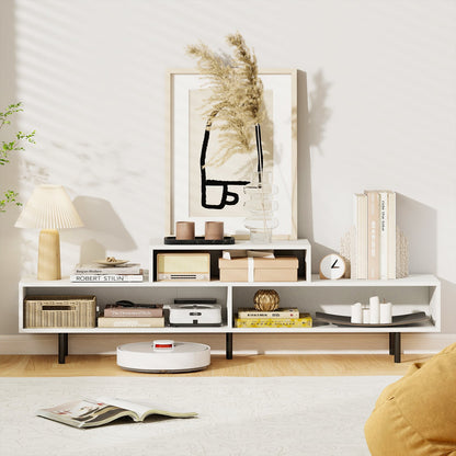 3 Cubby TV Stand Entertainment Center with Compartments-White