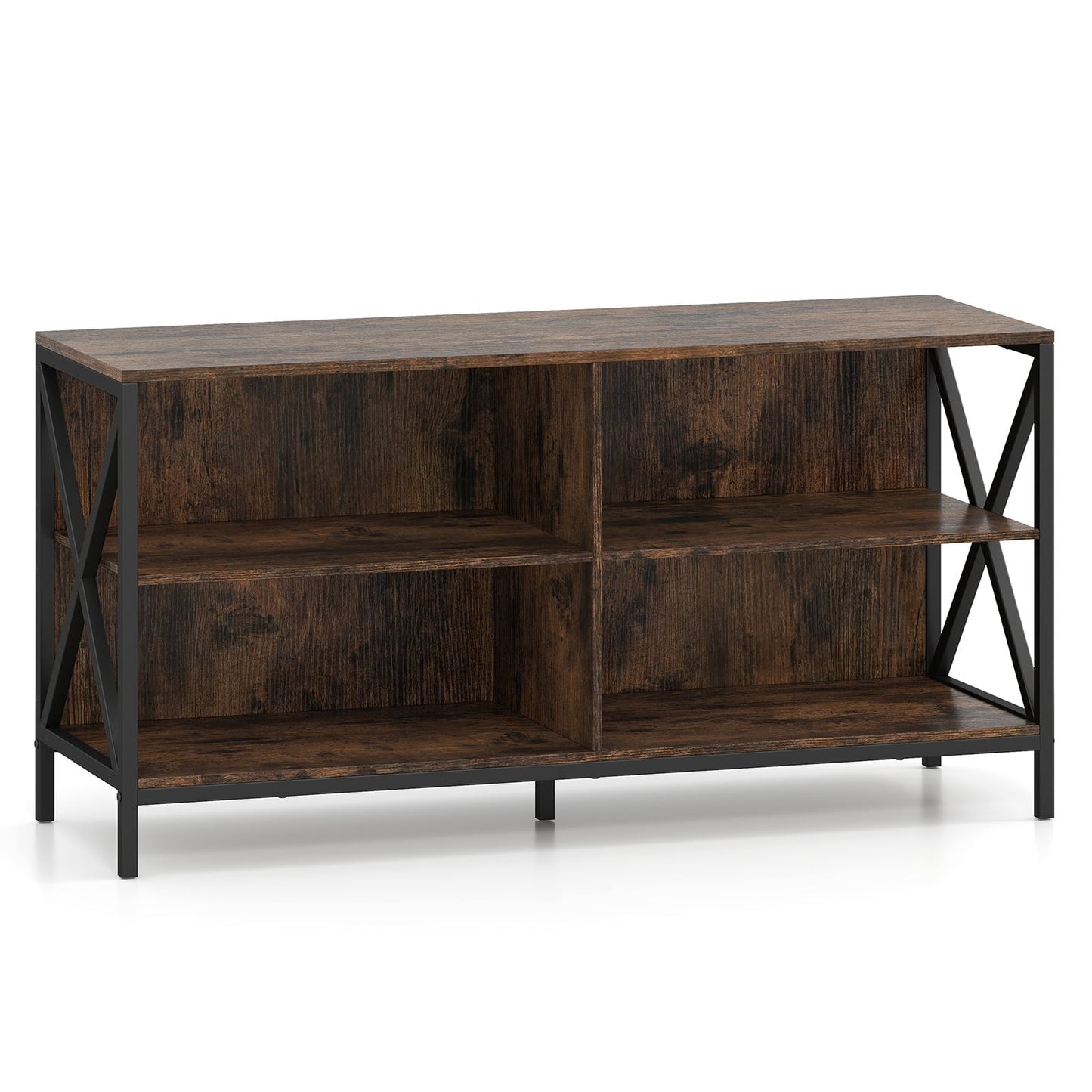 TV Stand for TVs up to 55" with 4 Open Shelves & Raised Metal Legs for Living Room-Rustic Brown