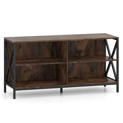 TV Stand for TVs up to 55" with 4 Open Shelves & Raised Metal Legs for Living Room-Rustic Brown