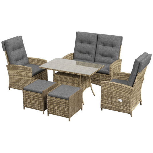 Outsunny Six-Piece Rattan Garden Set, with Reclining Chairs - Grey