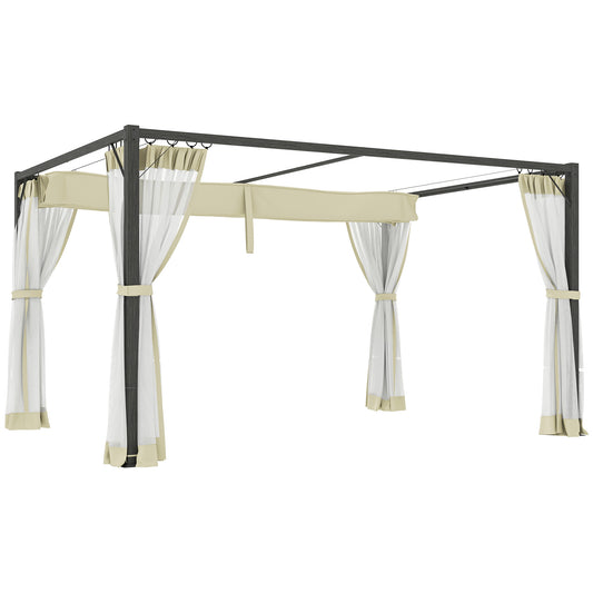 Pergola aluminiowa Outsunny 3 x 4 m z rozsuwanym dachem – kolor khaki
