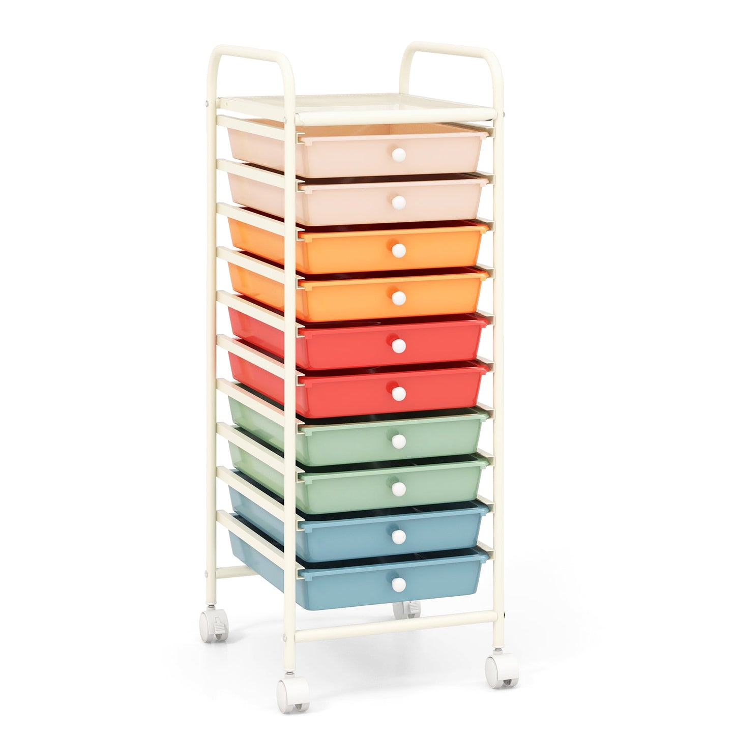 10 Drawers Mobile Storage Trolley with 4 Wheels for Beauty-Colourful