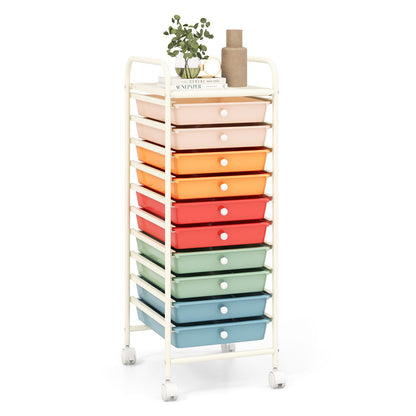 10 Drawers Mobile Storage Trolley with 4 Wheels for Beauty-Colourful