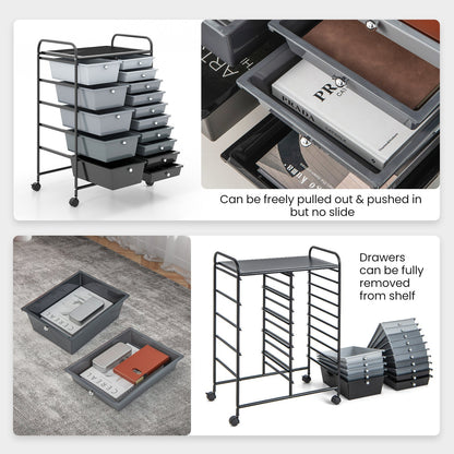 15 Drawer Rolling Storage Cart with 4 Wheels for Beauty Salon-Light Grey