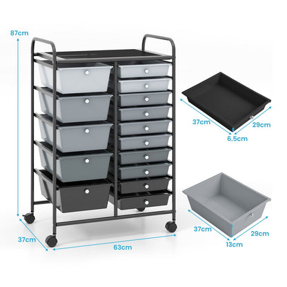 15 Drawer Rolling Storage Cart with 4 Wheels for Beauty Salon-Light Grey