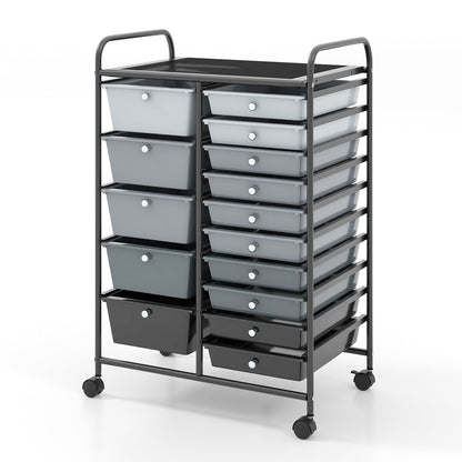 15 Drawer Rolling Storage Cart with 4 Wheels for Beauty Salon-Light Grey