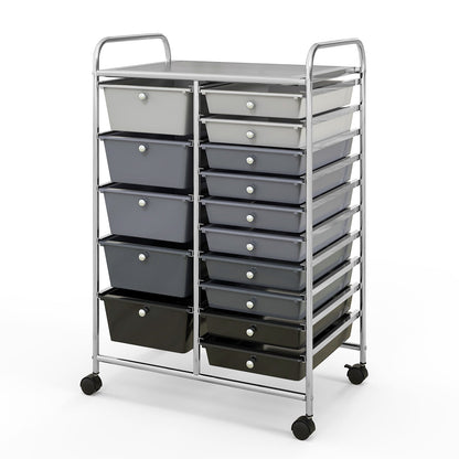 15 Drawer Rolling Storage Cart with 4 Wheels for Beauty Salon-Dark Grey