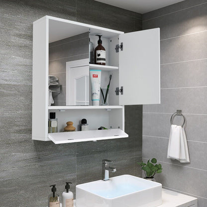 Wall-Mounted Bathroom Mirror Cabinet with Adjustable Shelf-White