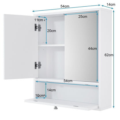 Wall-Mounted Bathroom Mirror Cabinet with Adjustable Shelf-White