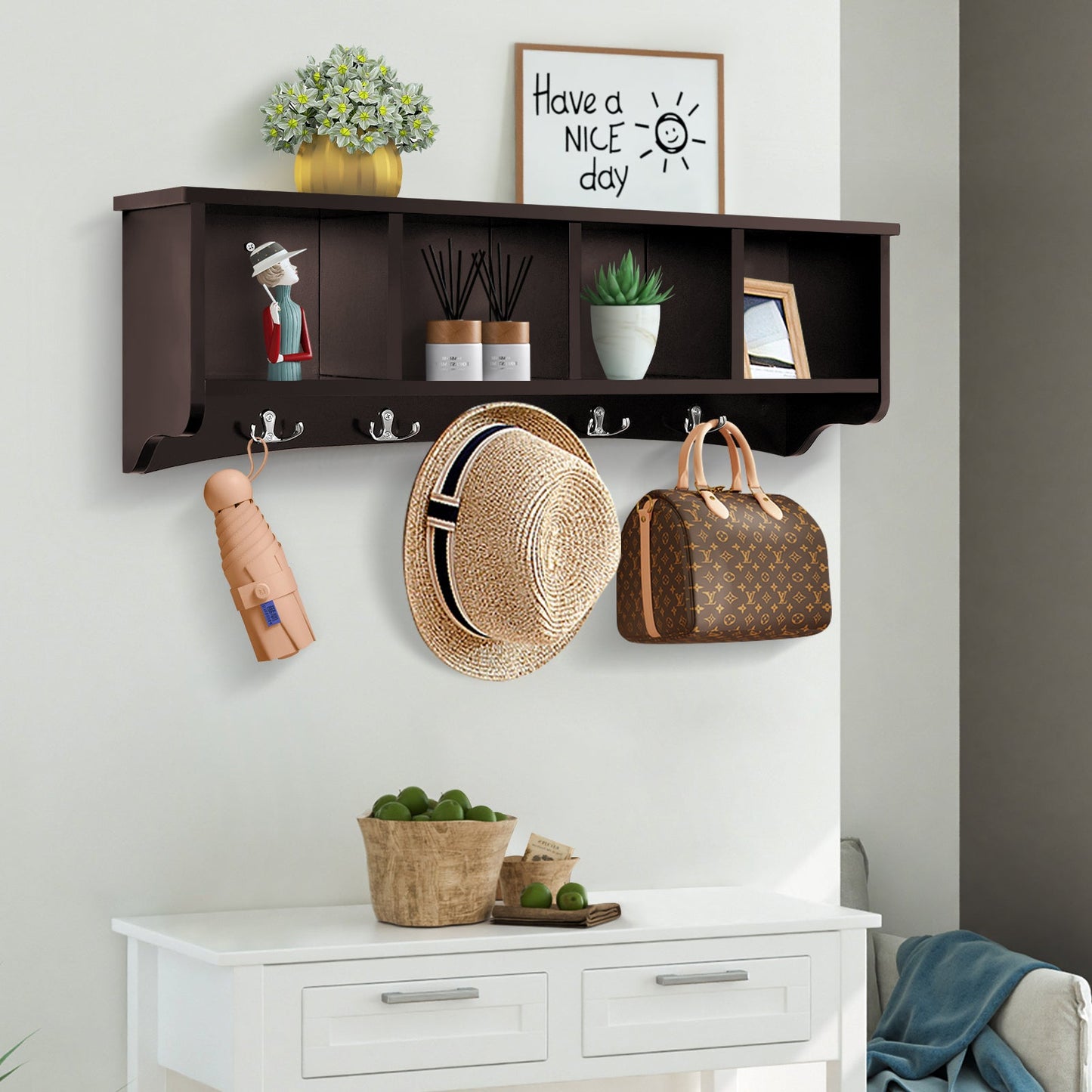 Wall-Mounted Entryway Storage Cabinet-Coffee