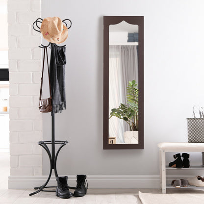 Wall Mounted Jewellery Armoire with Mirror and LED Light-Rustic Brown