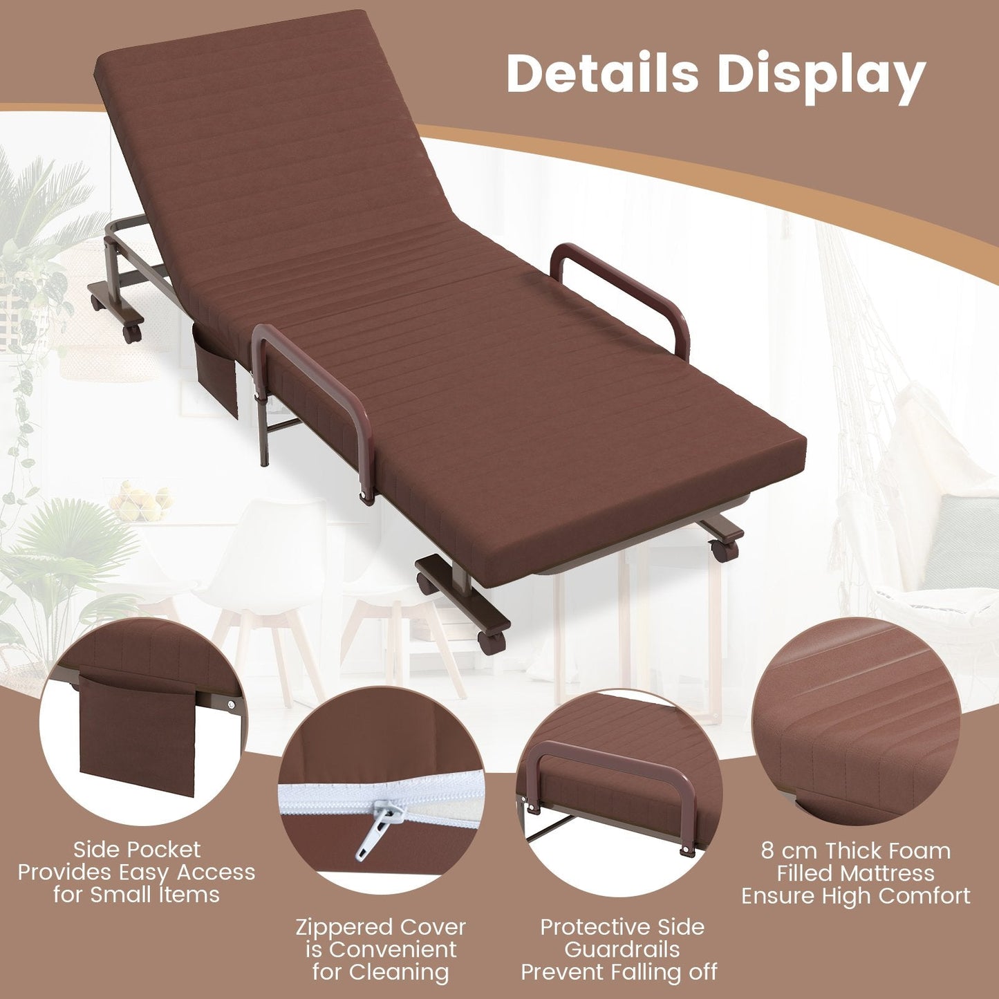 Folding Sofa Bed with Mattress-Brown