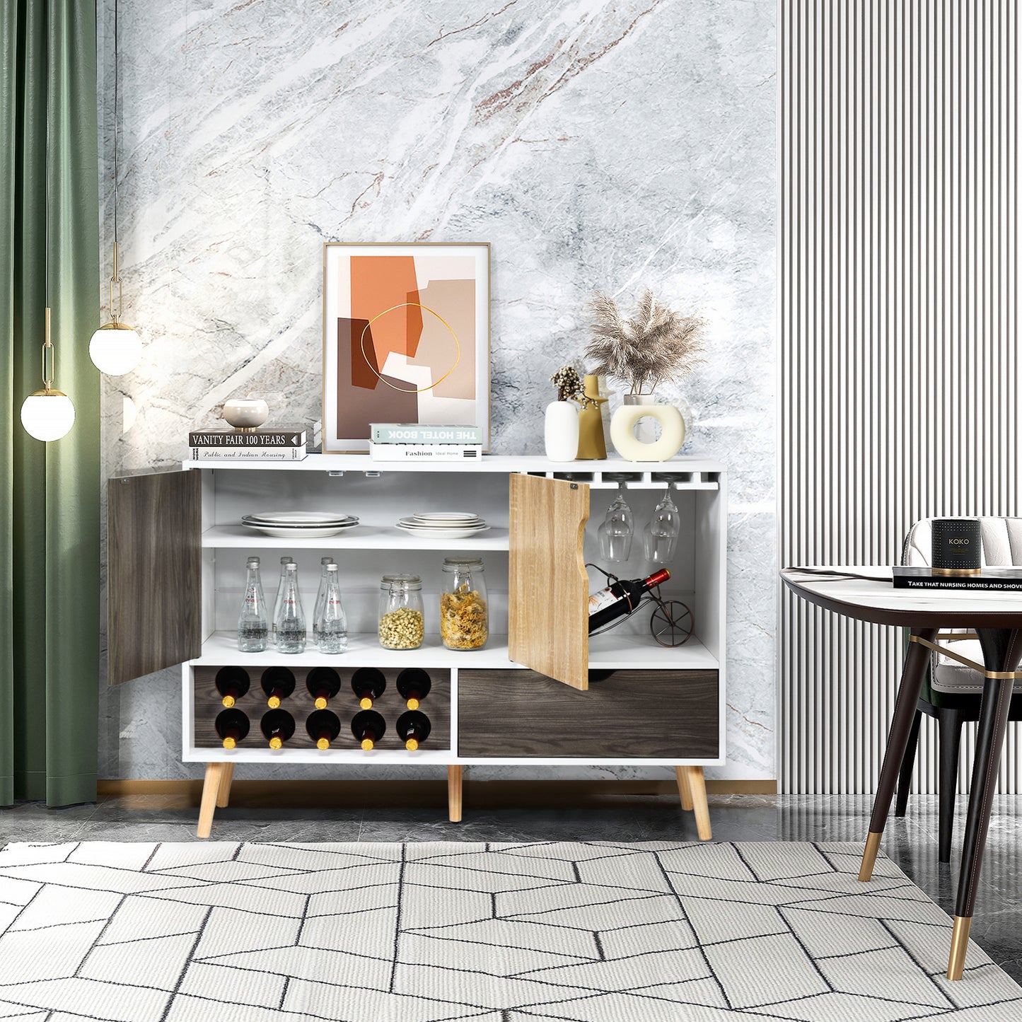 Modern Buffet Sideboard with Adjustable Shelf and 10 Wine Racks