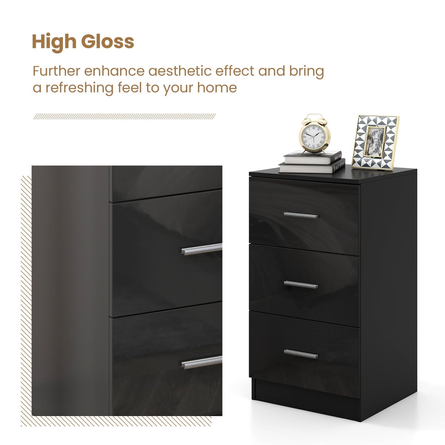 3-Drawer Wooden Dresser Cabinet with Anti-Toppling Device-Black