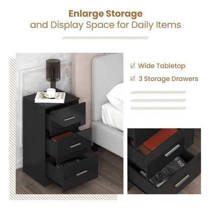 3-Drawer Wooden Dresser Cabinet with Anti-Toppling Device-Black