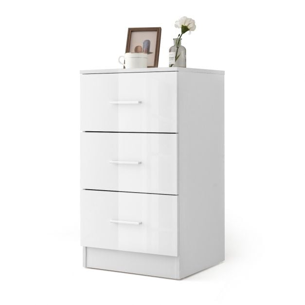 3 Drawer Bedside Table High Gloss 37.1 x 34.2 x 66.5 cm White
