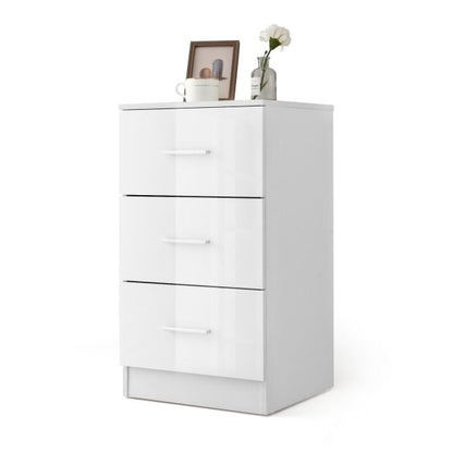 3 Drawer Bedside Table High Gloss 37.1 x 34.2 x 66.5 cm White