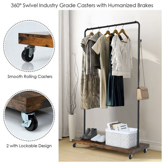Rolling Garment Rack with Lockable Casters for Residential Commercial Use