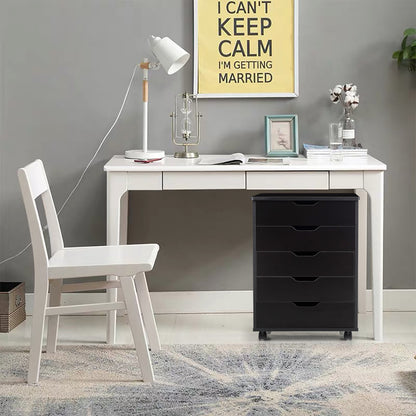 5 Drawer Chest with Wheels for Home and Office-Black