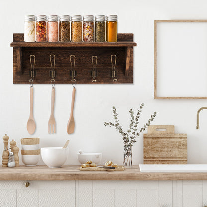 Wall-Mounted Coat Hooks with Shelf for Entryway-Brown