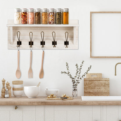 Wall-Mounted Coat Hooks with Shelf for Entryway-White