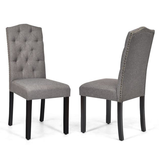Set of 2 Tufted Dining Chair with Rubber Wooden Leg-Grey