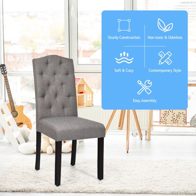 Set of 2 Tufted Dining Chair with Rubber Wooden Leg-Grey