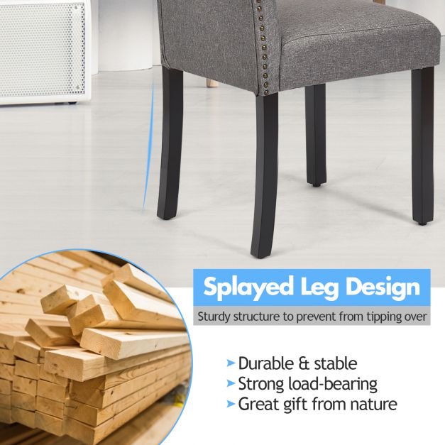 Set of 2 Tufted Dining Chair with Rubber Wooden Leg-Grey