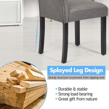 Set of 2 Tufted Dining Chair with Rubber Wooden Leg-Grey