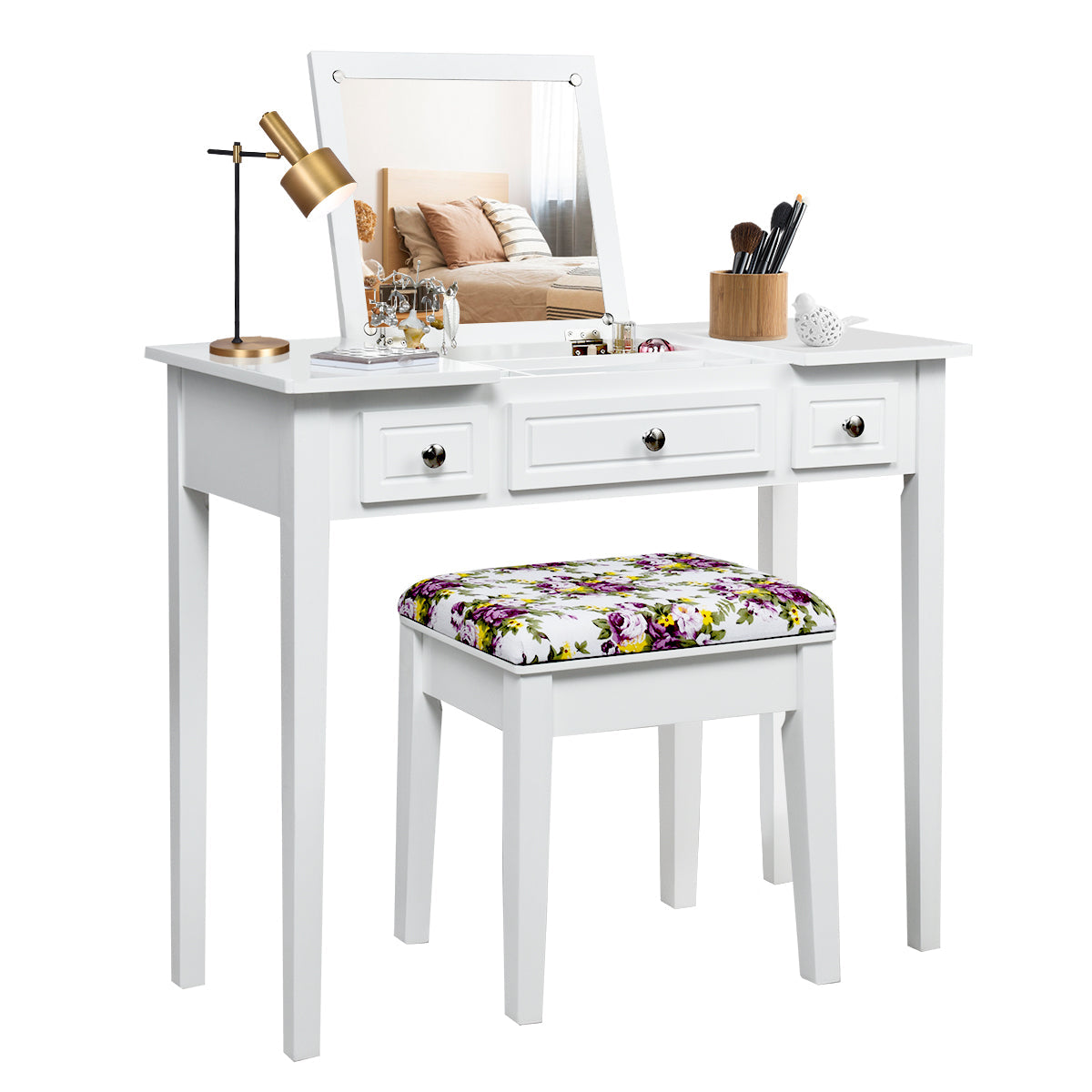 Vanity Table Set with Flip Top Mirror